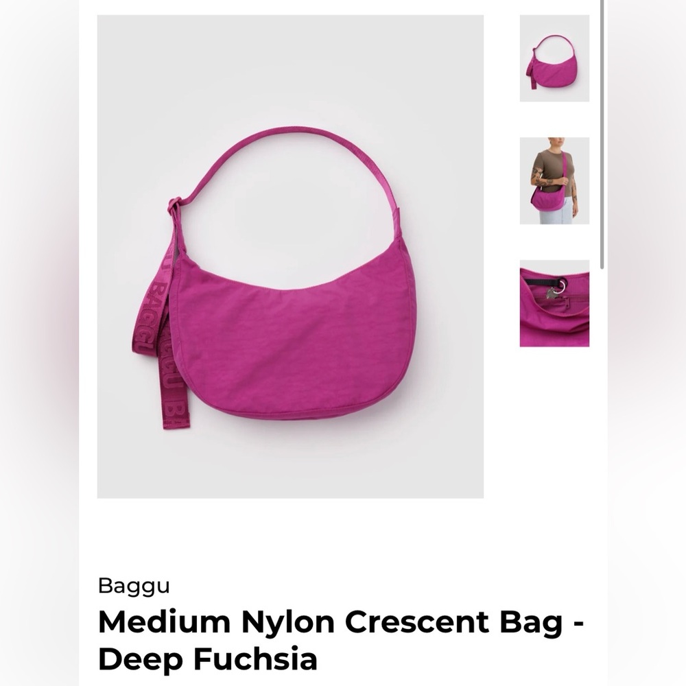 BAGGU Medium Nylon Crescent Bag, Deep Fuschia